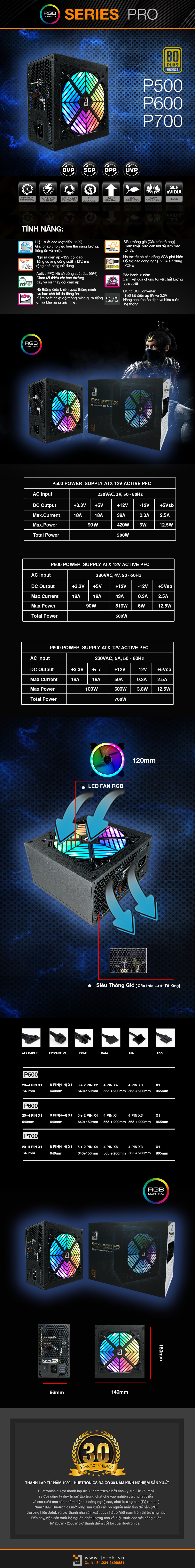 Nguồn Jetek P600 600W (Màu Đen/Led RGB ) giới thiệu